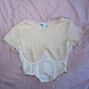 Princess Polly Cream Ribbed Corset-Style Crop Top